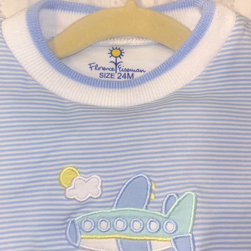 Florence Eiseman Boy 24M Blue Striped Airplane Top and Pants Set